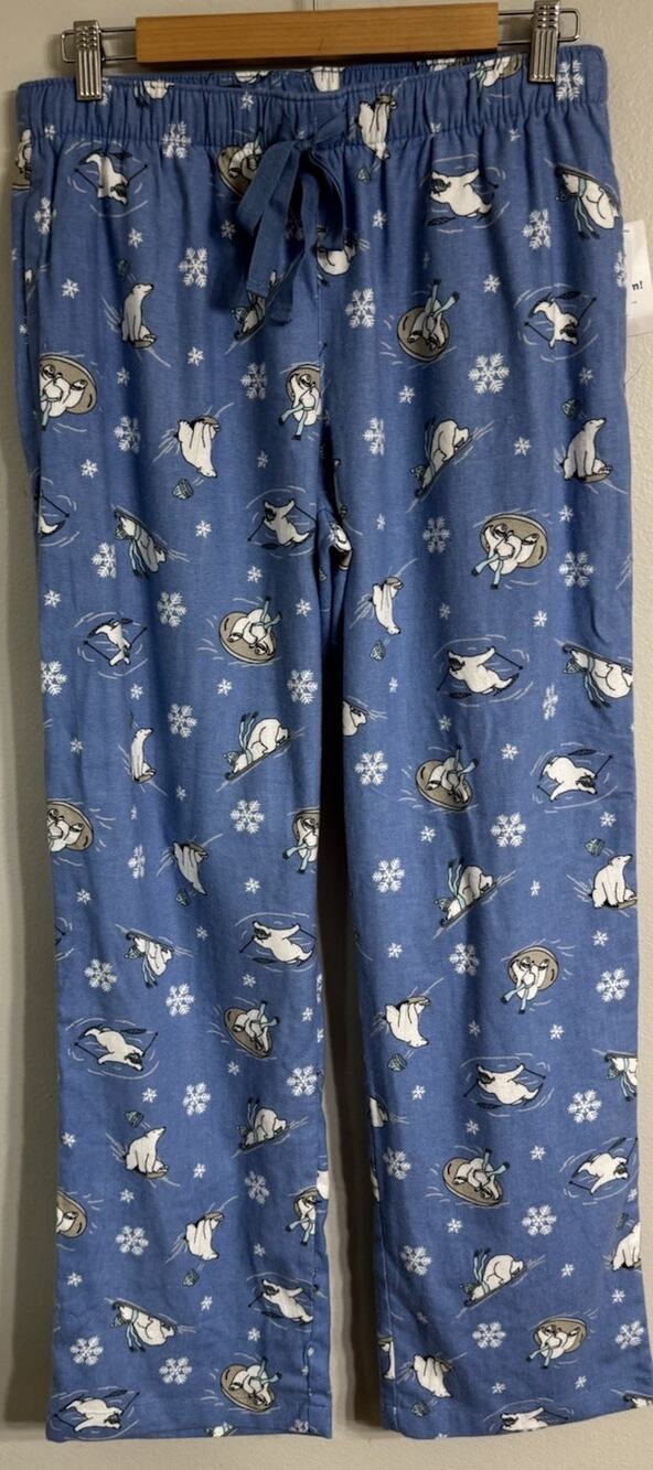 Old Navy Pajama Pant Women’s Medium Polar Bears Blue Flannel Holiday Pull On NEW